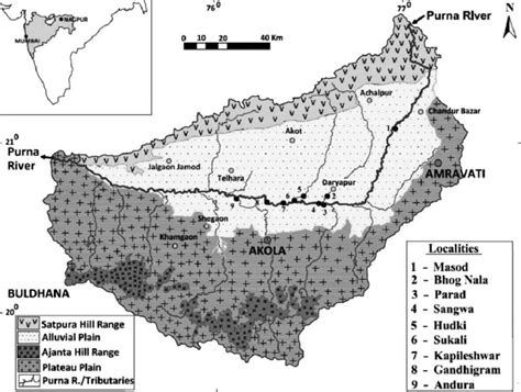 Geological map of the Purna River basin, showing tephra-bearing ...