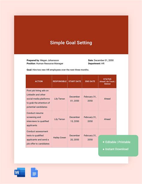 Goal Setting Template Google Docs