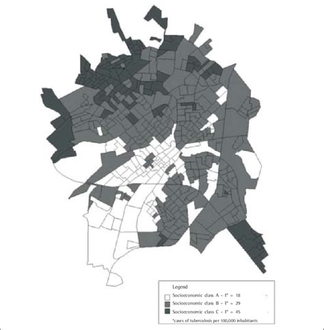 Map of São José do Rio Preto by socioeconomic area and by tuberculosis ...