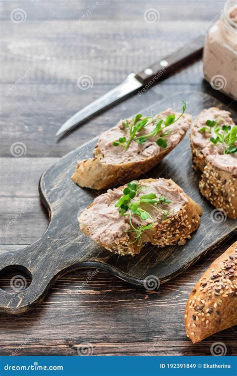 Turkey Liver Pate on Whole Grain Baguette with Microgreens Stock Image - Image of loaf ...