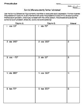 Trig Addition And Subtraction Formulas Worksheet - Brian Harrington's ...