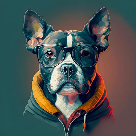 Premium Photo | Funny hipster cute dog art illustration anthropomorphic ...