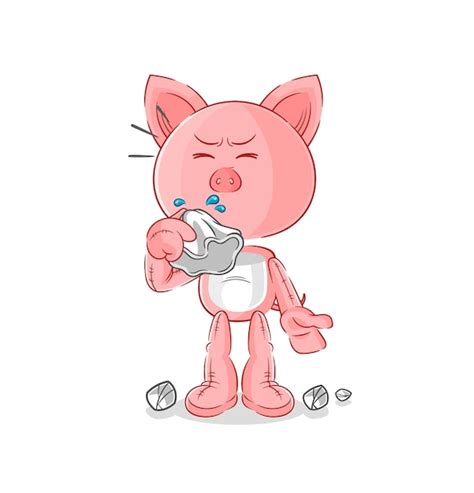 Premium Vector | Pig blowing nose character cartoon mascot vector