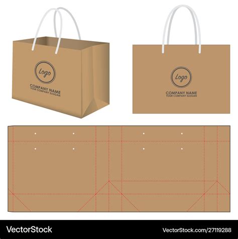 Bag packaging die cut template design 3d mock-up Vector Image