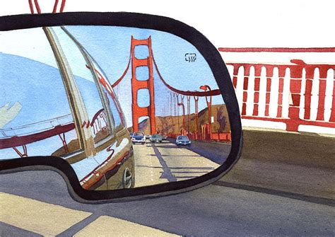 Golden Gate Bridge in Side View Mirror Painting by Mary Helmreich ...