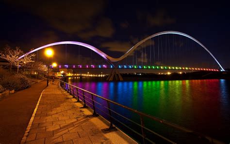 Wallpaper : colorful, cityscape, night, reflection, evening, bridge, river, rainbows, dusk ...