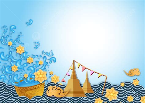 Songkran Festival Thailand Stupa Bunting Flowers Background, Wallpaper ...