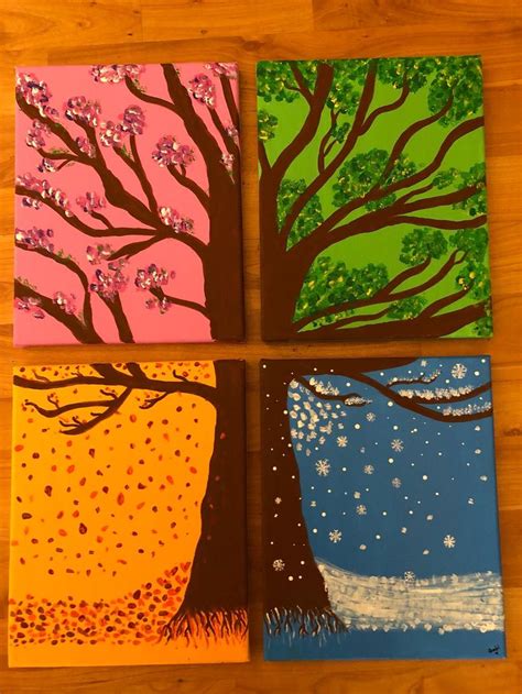 Four seasons tree | Four seasons art, Seasons art, Tree painting