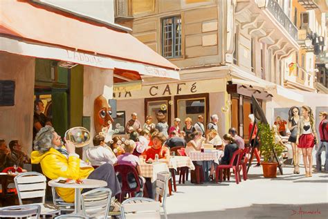 Daily Painting by Artist Dominique Amendola: Blowing bubbles at the cafe terrace, oil painting ...