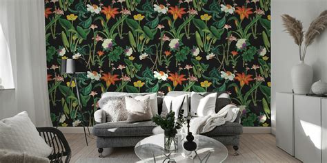 Buy Botanical Vintage Floral Black Wallpaper | Happywall