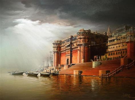 Banaras Ghat, Oil on Canvas by Contemporary Artist “In Stock” – Gallery Kolkata – Original Fine ...