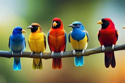 Premium AI Image | Colorful birds on a branch wallpapers