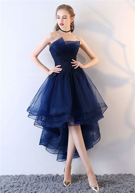 Navy Blue Evening Dress Short Front Long Back Gown (With images) | Evening dresses short, Prom ...