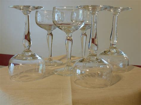 Set of Six Etched Crystal Aperitif Glasses