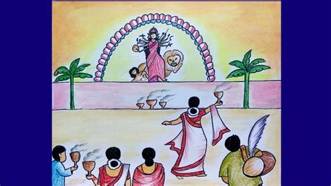 Durga Puja Celebrations Easy Drawing for Beginners | Step by Step Maa Durga Drawing - YouTube