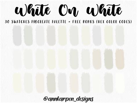 White on White Procreate Palette, 30 HEX Color Codes, Instant Digital Download, iPad Pro ...