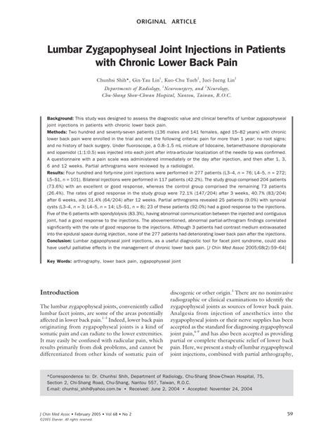 (PDF) Lumbar Zygapophyseal Joint Injections in Patients with Chronic Lower Back Pain