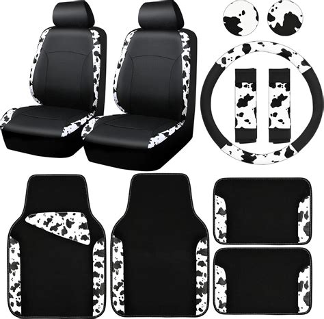 Amazon.com: CAR PASS Cow Print Car Accessories Sets Faux Leather Car Seat Covers & Cow Car Mats ...