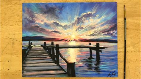 HOW TO PAINT SUNSET BY THE DOCK 🎨 STEP BY STEP ACRYLIC TUTORIAL ...