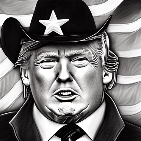 Black and White Pencil Drawing of Donald Trump in Cowboy Hat · Creative ...