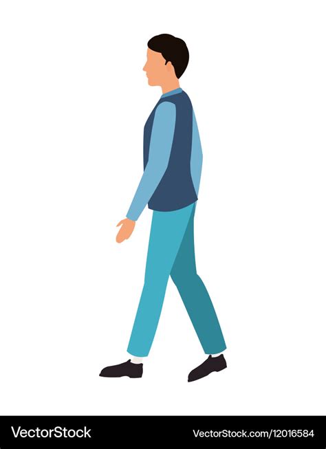 Cartoon man with blue vest walking Royalty Free Vector Image