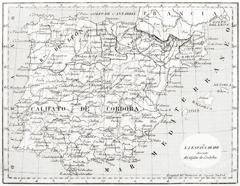 Map Of Spain Showing Caliphate Of Cordoba Painting by Spanish School