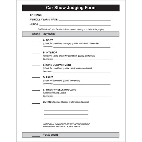 Car Show Judging Form Download