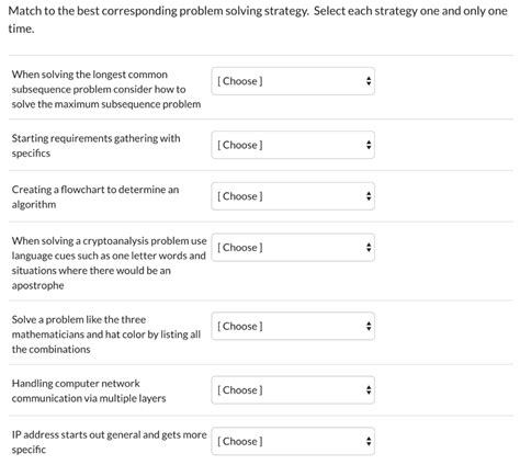 (Get Answer) - Match To The Best Corresponding Problem Solving Strategy ...