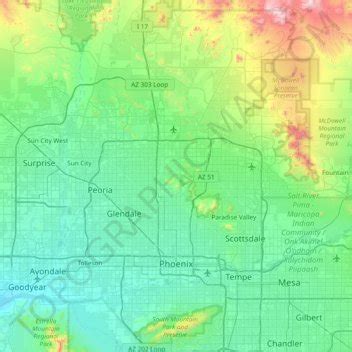 Phoenix topographic map, elevation, relief