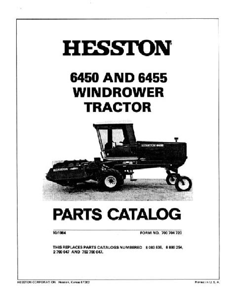 Hesston 6450 and 6455 Windrower - Parts Catalog | Farm Manuals Fast