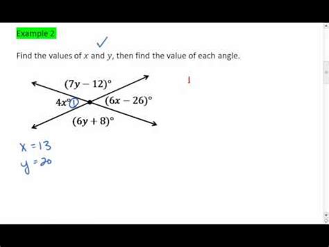 2.7 (3 of 5) Vertical Angles, Solving for x and y - YouTube