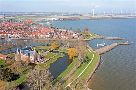 Aerial from the Traditional Town Medemblik in the Netherlands Stock Image - Image of tower ...