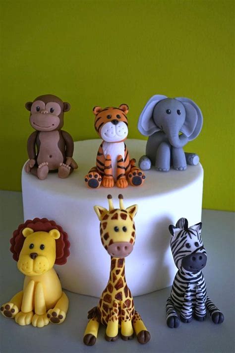 Safari cake toppers, fondant safari animal cake, giraffe topper, elephant topper, zebra topper ...