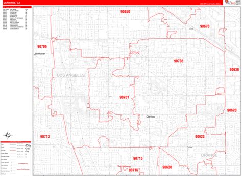 Cerritos California Zip Code Wall Map (Red Line Style) by MarketMAPS ...