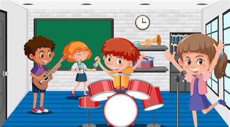 School music classroom with student kids 6928720 Vector Art at Vecteezy