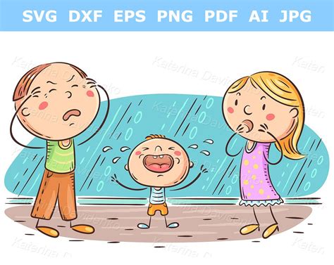 Cartoon Family Clipart Kid is Crying and Parents in Panic - Etsy