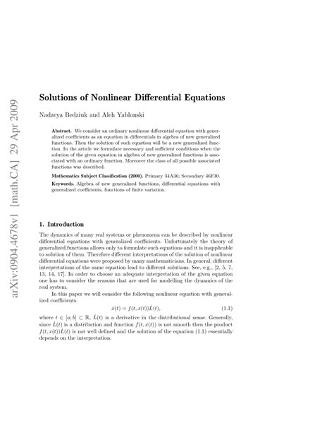 (PDF) Solutions of Nonlinear Differential Equations