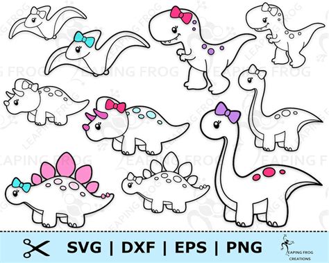 Girl Dinosaurs SVG PNG. Cricut Cut Files, Layered. Silhouette. DXF, Eps. Stencil, Outline. Bows ...