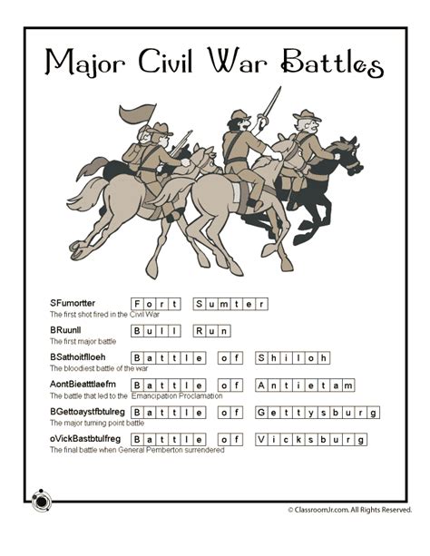 Civil War Battles Worksheet - Woo! Jr. Kids Activities