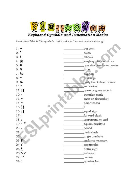 Keyboard Symbols and Punctuation Marks - ESL worksheet by bandalera