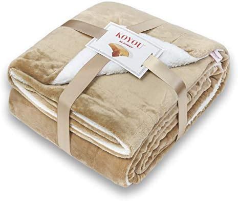 KOYOU Super Soft Light Brown Camel Plush Sherpa Borrego Blanket Throw Queen or Full Size Bed ...