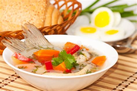 Fish soup stock photo. Image of food, dinner, leaf, spoon - 22206046