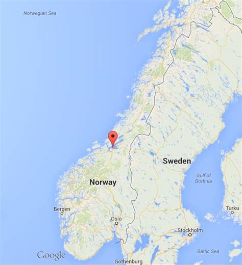 Trondheim on map of Norway