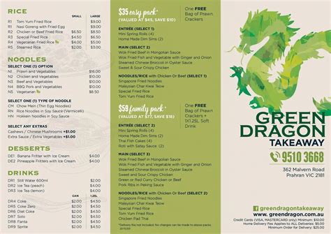 Green Dragon menu, Menu restauracji Green Dragon, Prahran, Melbourne - Urbanspoon/Zomato