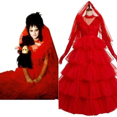 Movie Beetlejuice Lydia Cosplay Costume Red Wedding Dress Outfits Halloween Carnival Suit ...