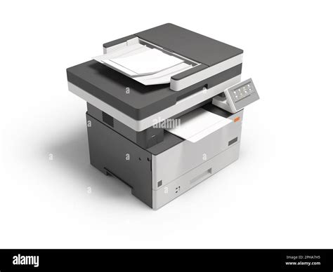 3D illustration of universal printer scanner with display for selecting programs isolated on ...