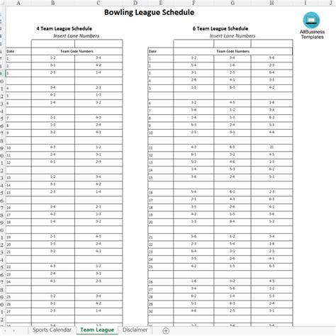 Kostenloses Printable bowling game schedule