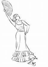 Woman Dancing Flamenco With Fan coloring Page  ColouringPages sketch template