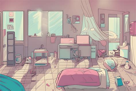 Gráfico de interior de quarto bagunçado em estilo anime · Creative Fabrica