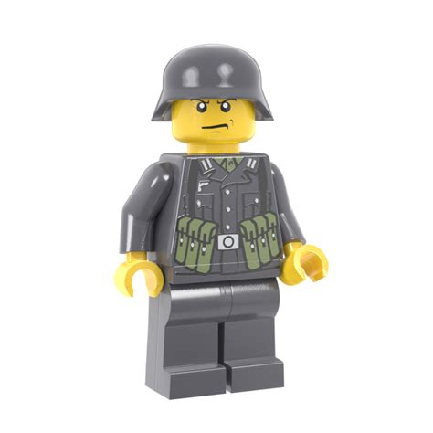 WWII German Soldier with MP40 Pouches - Dark Gray - Brickmania Toys